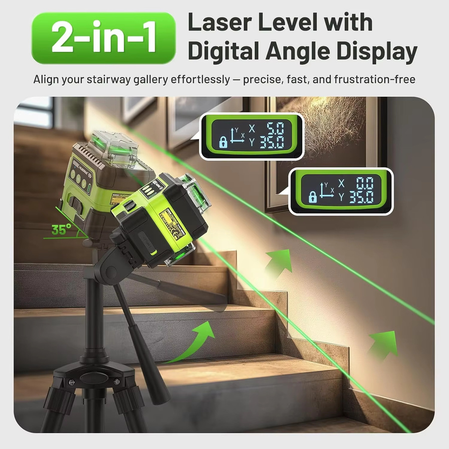 Huepar 3D-Laser-Nivelliergerät in Orange mit LCD-Bildschirm, selbstnivellierend und wiederaufladbar inklusive magnetischer Halterung und Hartschalenkoffer - Bild 2