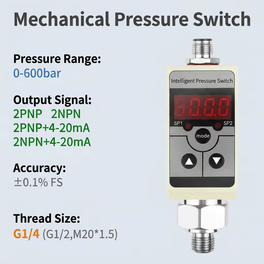 XUYANGQIDIAN Intelligenter Druckschalter mit LCD-Display für Öl, Gas, Wasser und Luft mit 2 PNP und 4-20mA Ausgang sowie 0-10Mpa, 0-40Mpa und 0-60Mpa Optionen - Bild 2