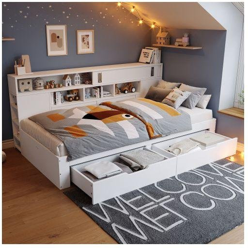 MUVOE Kinderbett mit Stauraum und Schubladen in Weiß, B/T/H: 90 x 200 cm - Bild 1