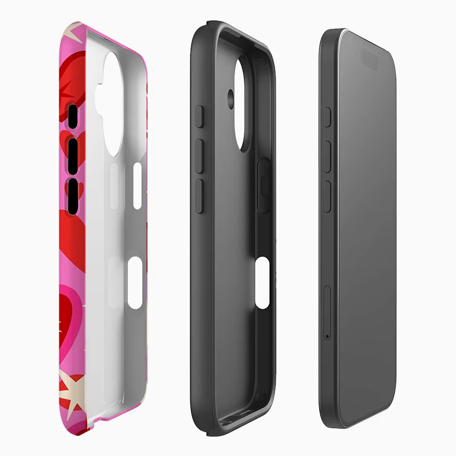 Handyhülle mit Herz- und Sternmuster für Apple iPhone 11 bis iPhone 17 Pro Max Plus in Pink mit doppelschichtiger Rückseite - Bild 2