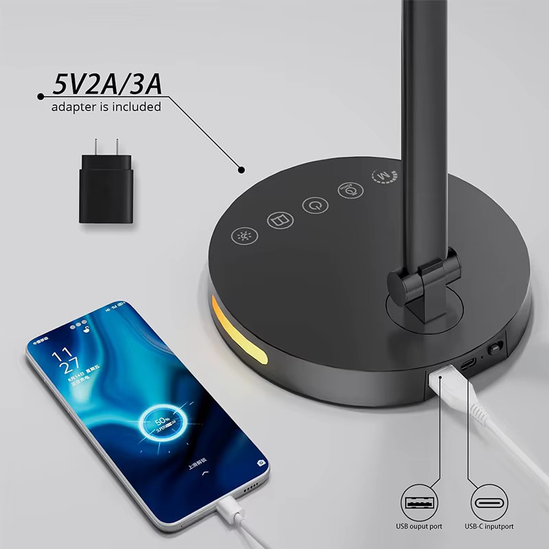 Mzvul LED-Schreibtischlampe mit einstellbarer Helligkeit und farblich dimmbarer Doppelkopf-Tischleuchte mit Typ-C-Schnittstelle - Bild 4