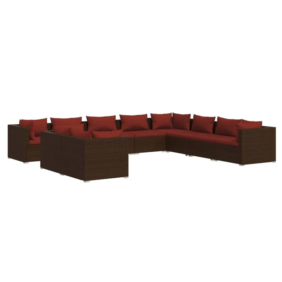 vidaXL 10-teiliges Garten-Lounge-Set aus braunem Poly-Rattan mit Kissen aus Polyester und pulverbeschichtetem Stahl - Bild 2