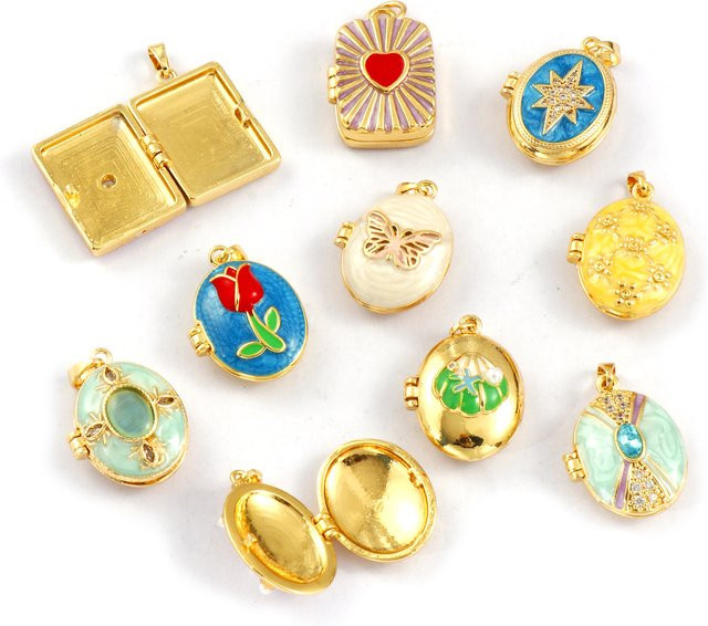 8seasons Anhänger Messing, Gold, Herz, Blume, Emaille, Unisex - Bild 1