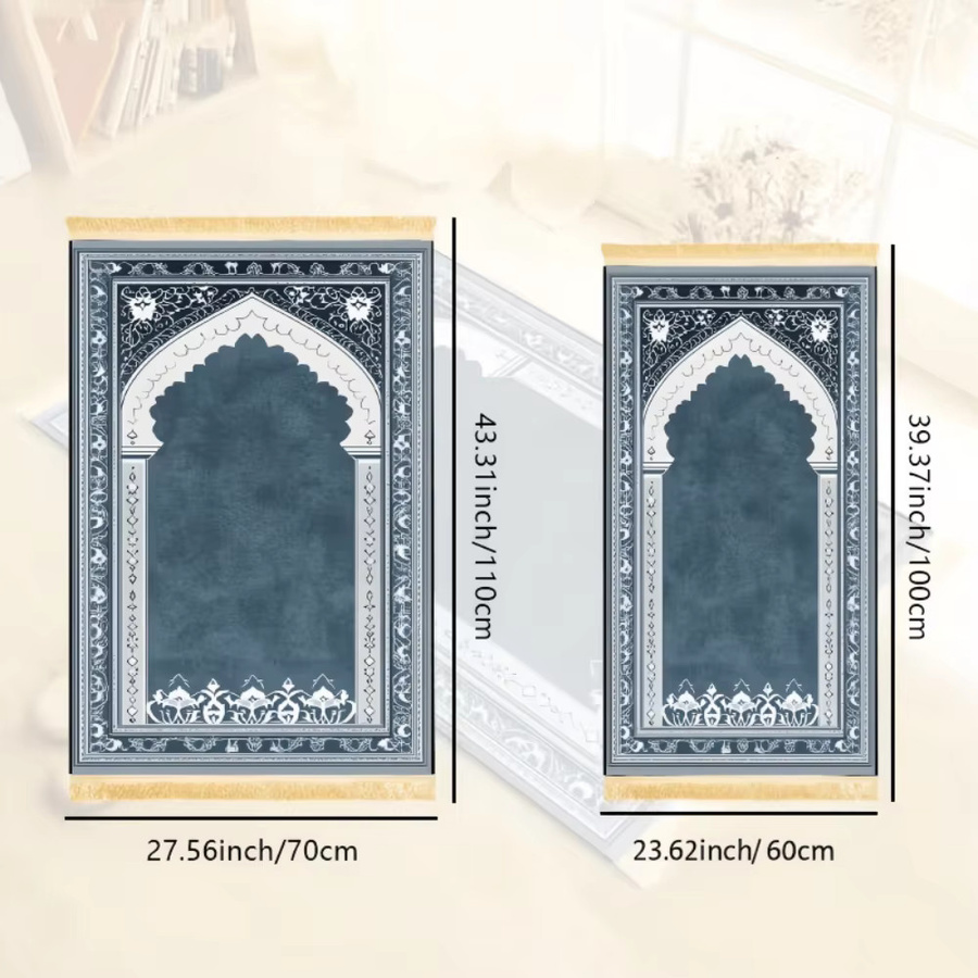 VIKAMA Gebetsteppich aus Polyester in Blau, rutschfeste islamische Salah-Matte im orientalischen Design für Zuhause und Reisen - Bild 3