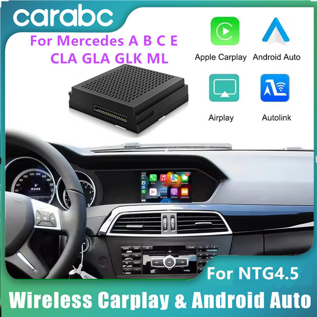 CARABC Kabelloses CarPlay und Android Auto Adapter mit Mirror Link und AirPlay für Mercedes Benz Modelle A, B, C, E, CLA, GLA, GLK, ML und NTG4.5 in Schwarz - Bild 1