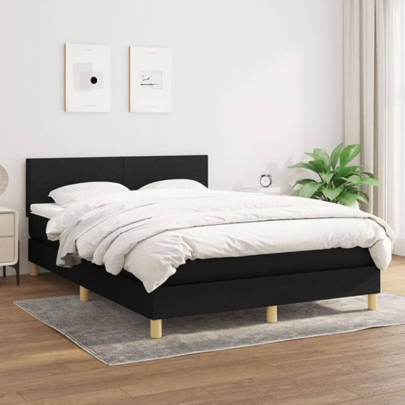 vidaxl Boxspringbett mit Matratze in Schwarz aus Stoff, B/B: 140 x 190 cm - Bild 1