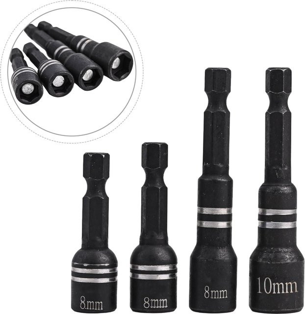 4er-Set Magnetische Stahl-Buchsenmutter-Bits mit Sechskantgriff in Schwarz für Elektrowerkzeuge - Bild 1
