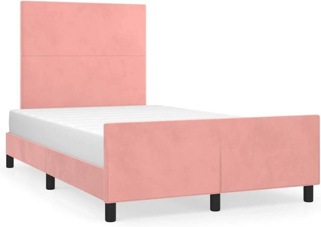 vidaXL Bettgestell mit Kopfteil aus Samt in Rosa, B/T/H: 120 x 200 x 126 cm - Bild 1