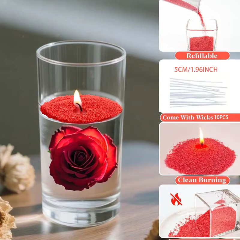 Sandperlenkerzen-Set zum Selbermachen mit 10 Dochten, Farben: Grün, Weiß, Rot, 100 g - Bild 5