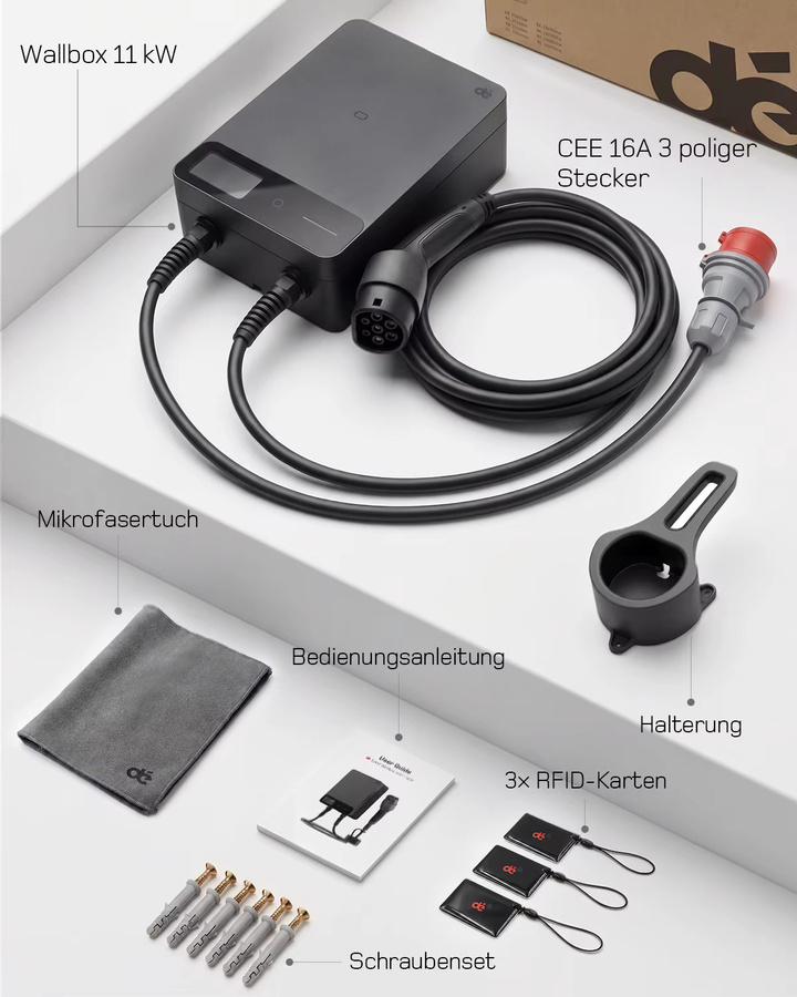 dé Wallbox Typ 2 Ladestation 11kW 16A 3-Phasen mit Tuya Smart App-Steuerung und Wi-Fi, Schwarz - Bild 2