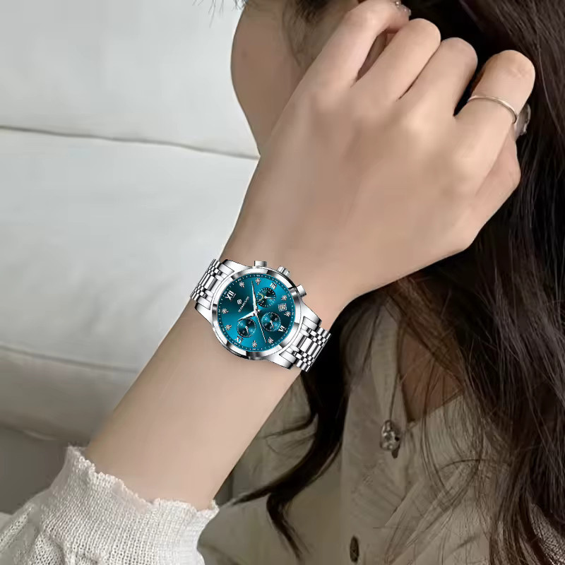 LIGE Armbanduhr Chronograph, Diamantbesetzt, Quarz, Edelstahl, Silber, Damen - Bild 5