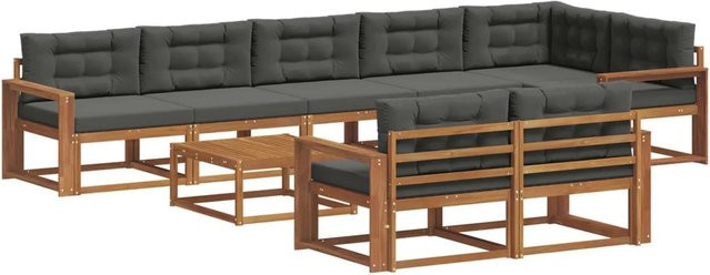 vidaXL Outdoor-Sofagarnitur 9-teilig aus Akazienholz mit Kissen in Anthrazit und Natur im L-Shape Design - Bild 1