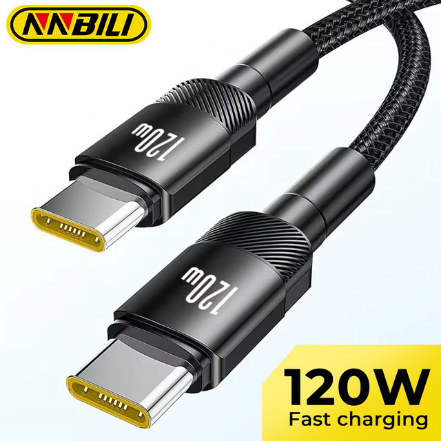 NNBILI USB-C auf USB-C Ladekabel 120W PD Schnellladegerät in Schwarz für iPhone 16 17 Pro, MacBook, Samsung und Xiaomi - Bild 1