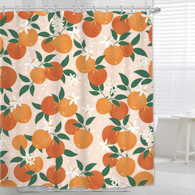 Wasserdichter Duschvorhang mit orangefarbenem Zitrusfrucht-Muster inklusive Haken, Breite: 180 cm, Höhe: 180 cm - Bild 1