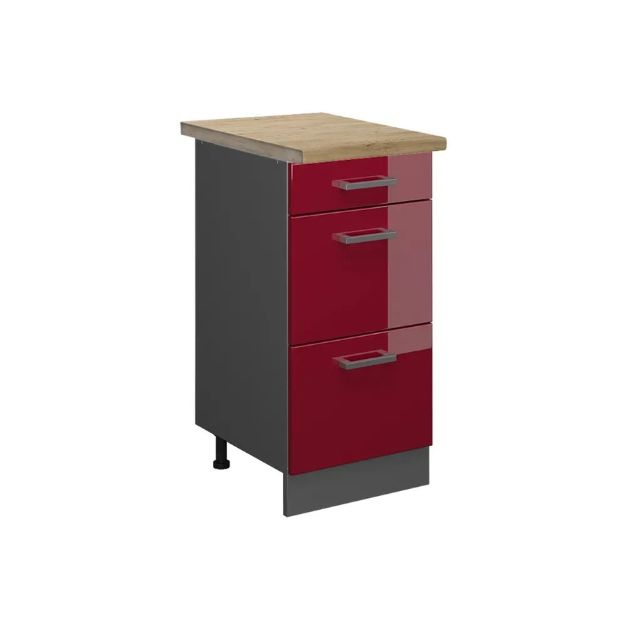 Vicco Küchenunterschrank R-Line in Bordeaux Hochglanz und Anthrazit mit Eichen-Optik und Schubladen, B: 40 cm, T: 60 cm, H: 81,6 cm - Bild 2