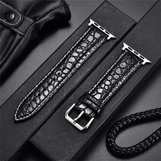 luffyte Uhrenarmband Leder, Krokodilmuster-Design, Schwarz, Unisex - Bild 1