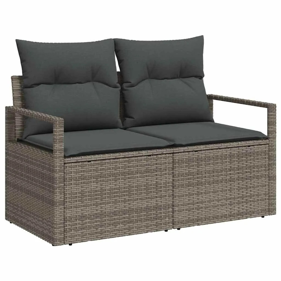 vidaXL Garten-Sofa-Set aus grauem Poly-Rattan mit 7-teiliger Polstergarnitur, Hocker und Tisch sowie integriertem Kissen-Speicher - Bild 1
