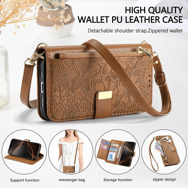 Braune Umhänge-Ledertasche mit Kartenfach und Bargeldfach als Handyhülle für Samsung Galaxy S26 S25 S24 S23 S22 Ultra Plus FE und Edge mit Ständerfunktion - Bild 1