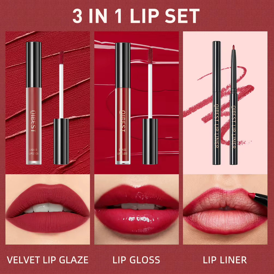 QiBest Lippenstift Set, 3 Stück, Matt, Flüssigkeit, Nude - Bild 3