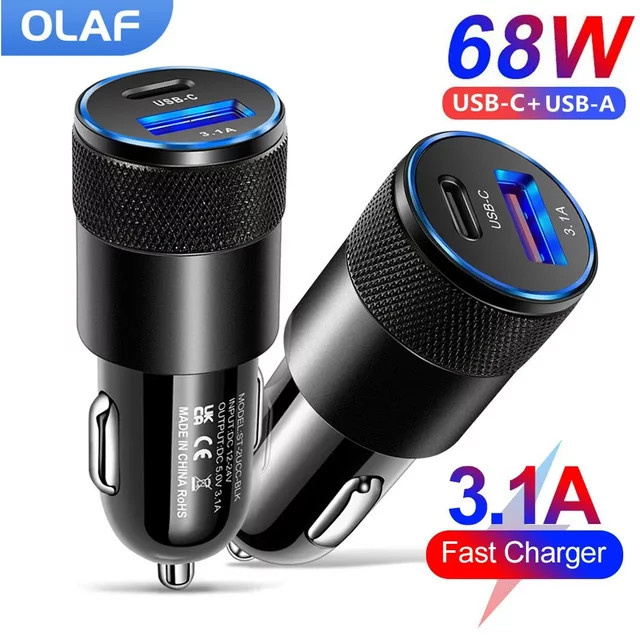Olaf USB Typ C Autotelefon-Adapter in Schwarz mit 68 W Schnellladung und PD-Unterstützung - Bild 1