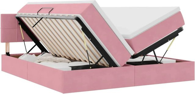 vidaXL Bett mit Kopfteil aus Samt und LED-Lichtleisten in Rosa mit USB-Ladeport und Lift-up-Funktion B/T/H: 200 x 203 x 88 cm - Bild 1