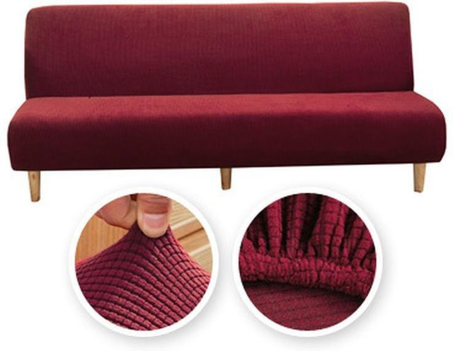 Elastischer Polarfleece Sofabettbezug für armlose Sofas in Weinrot, Breite: 120-155 cm - Bild 1