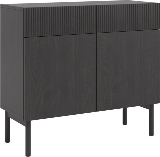 Selsey Sideboard Nolie Zweitürig mit zwei Schubladen in Portland-Esche Schwarz im Japandi-Stil, Breite: 100 cm - Bild 1