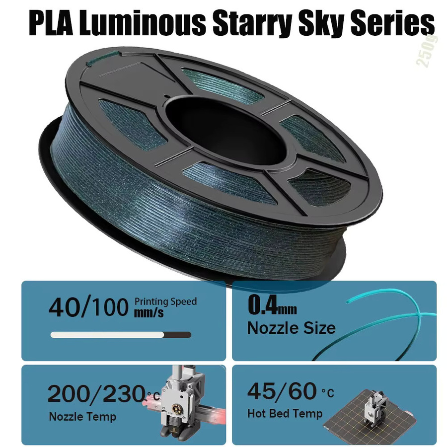 Leuchtendes PLA Filament für 3D-Drucker 1,75 mm im Sternenhimmel-Design, erhältlich in Blau oder Grün - Bild 3