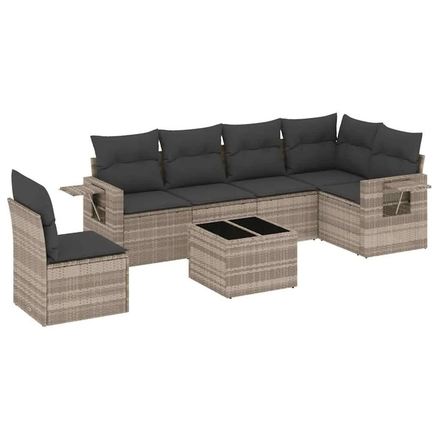 vidaXL 7-teilige Garten-Sofagarnitur aus Poly-Rattan in Hellgrau mit Kissen aus Polyester und pulverbeschichtetem Stahl - Bild 2