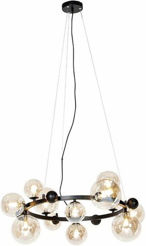 QAZQA Art-Deco Pendelleuchte in Schwarz mit bernsteinfarbenem Glas und 12 G9 Leuchten - Bild 1