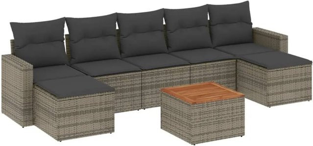 vidaXL 8-teilige Garten-Sofagarnitur in L-Form aus grauem Polyrattan mit Kissen und Metallgestell - Bild 1