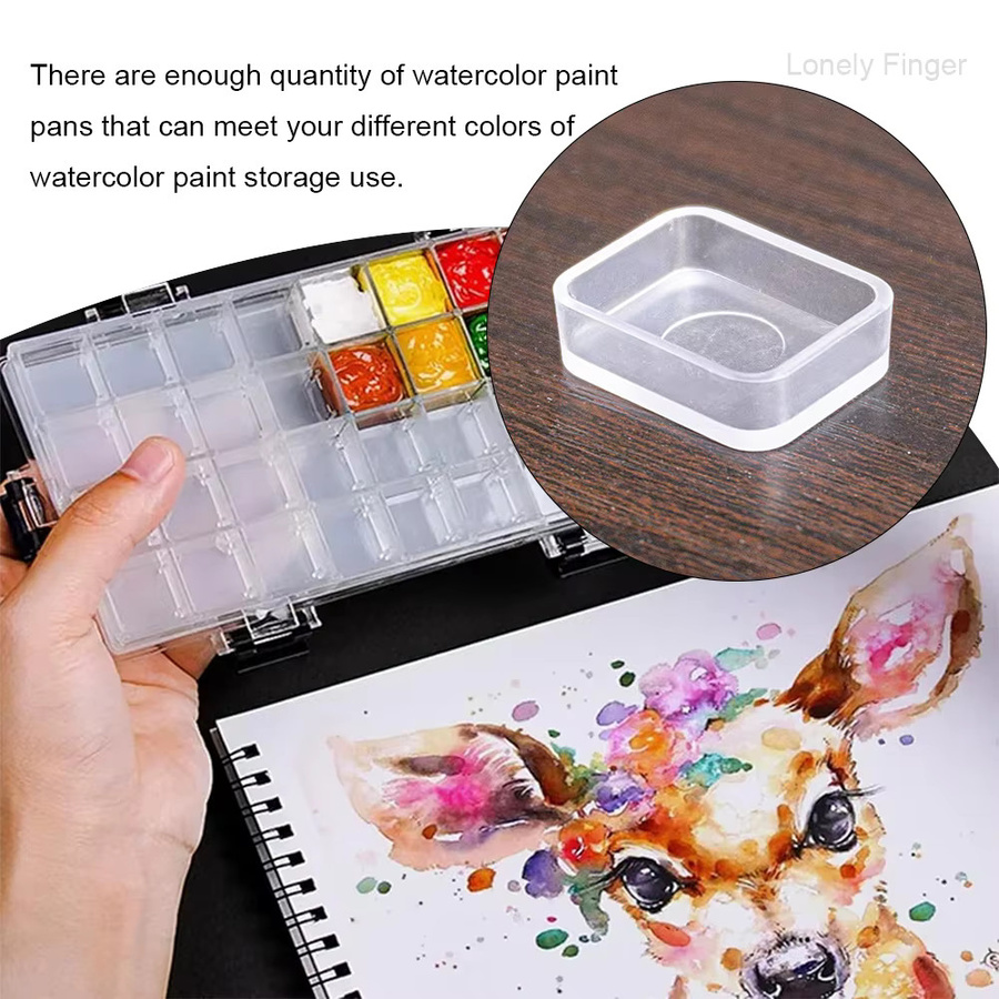 Transparente leere Aquarell-Farbpfannen aus Kunststoff mit abgerundeten Ecken, 1 ml pro Pfanne - Bild 3