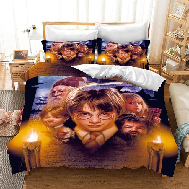 Somelli Harry Potter Bettwäsche-Set aus Mikrofaser mit Motivdruck, Queen Size, Mehrfarbig, B/H: 200 x 200 cm - Bild 1