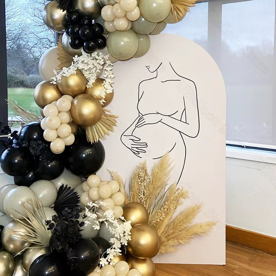 Aufkleber mit Motiv einer schwangeren Frau für Babypartys und Gender Reveal Dekoration in Gold und Weiß - Bild 4