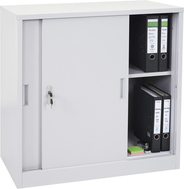 Aktenschrank Preston MCW-F41 aus Stahl mit abschließbaren Schiebetüren, grau, B/T/H: 90 x 45 x 90 cm - Bild 1