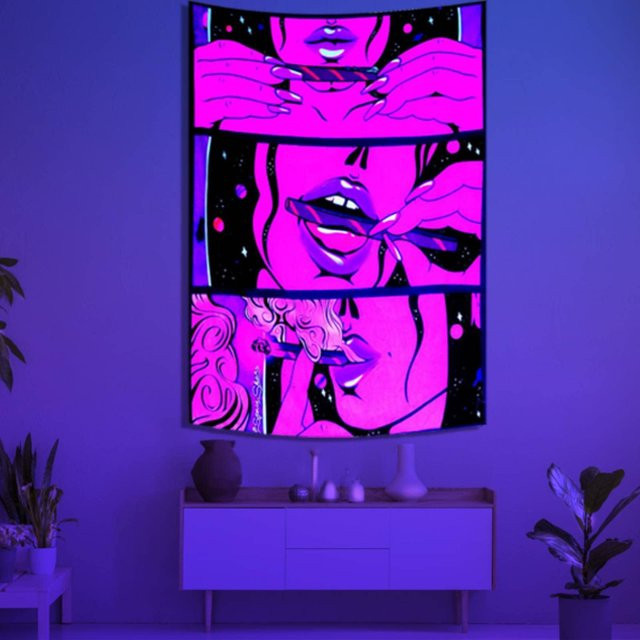 VIKAMA Wandteppich mit Lippen-Motiv in Pink, moderner abstrakter Textil-Wandteppich für Schlafzimmer und Spielzimmer, Breite: 60 cm, Höhe: 60 cm - Bild 1