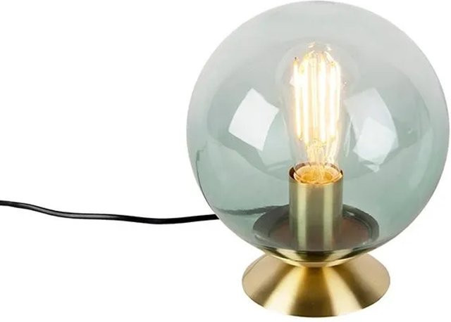 QAZQA Art Deco Tischlampe aus Messing und grünem Glas mit Kugel-Pallon, Gold/Blattgrün - Bild 1