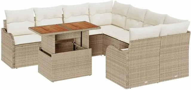 vidaXL Garten-Sofa-Set aus Poly-Rattan in Beige mit 9 Teilen, inklusive Polster und integriertem Stauraum für Terrasse und Garten - Bild 1