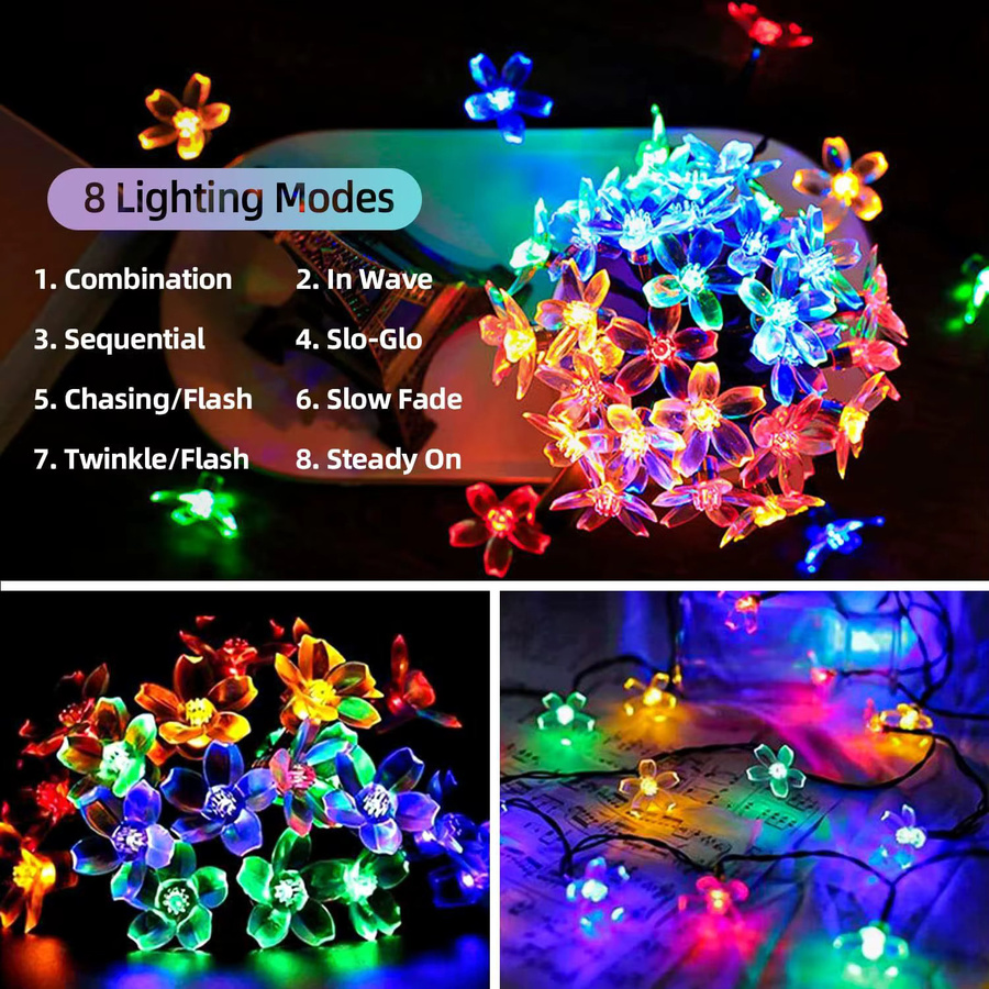 IEEYEEY Solar-LED-Lichterkette Kirschblüten in Schwarz für Garten und Außenbereich mit 8 Modi und Dämmerungssensor - Bild 2