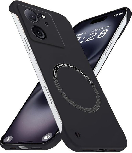 Magnetische Slim Handyhülle für Xiaomi 13T Pro, 13T und 13 Lite in Schwarz, Rahmenlose Hartschale Matt und Stoßfest - Bild 1