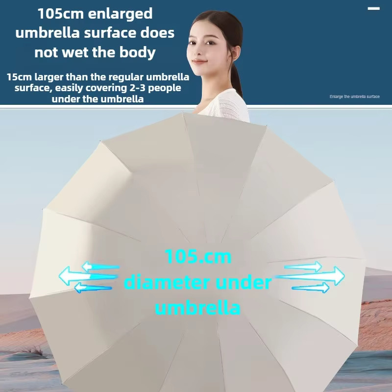FUYAOZHISHANG Auto-Klappschirm mit 16 Rippen in Beige, winddichter Sonnenschirm mit UPF50+ UV-Schutz für unterwegs - Bild 3