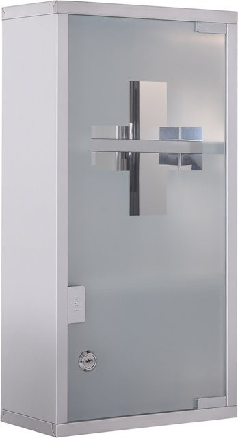 HOMCOM Medizinschrank aus Edelstahl mit Glastüren und Schloss, 3 Fächer, Silber, B/T/H: 25 x 12 x 48 cm - Bild 1