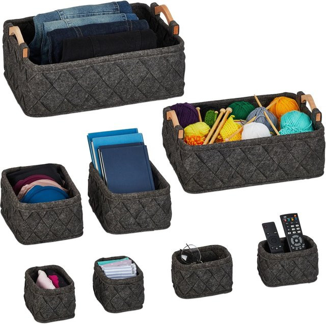 Relaxdays Schrank-Organizer aus Filz und Holz, 8-teiliges Set, Dunkelgrau, B: 42 cm, T: 19 cm, H: 31 cm - Bild 1