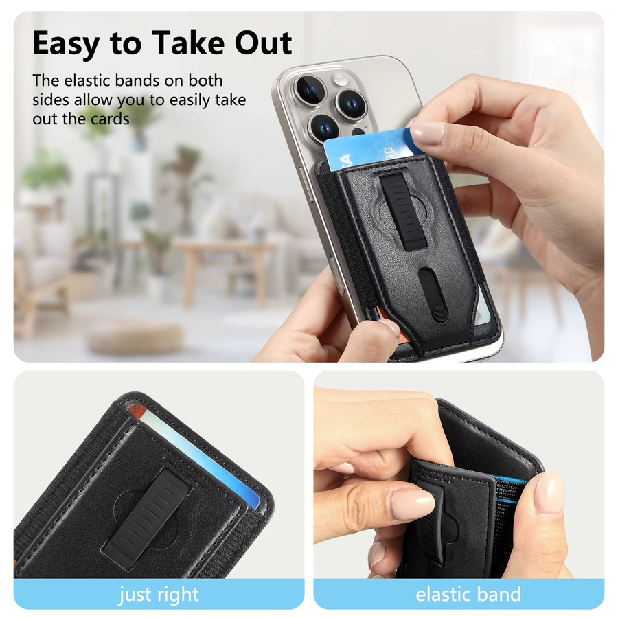 HAIyu MagSafe Magnetische Kartenhalter Brieftasche mit Handgelenk-Strap für iPhone und Samsung in Schwarz - Bild 4