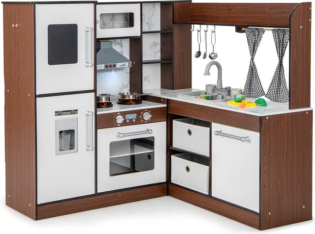 GOFLAME Kinderküche aus Holz mit Wasserpumpenfunktion, Licht und Ton in Braun und Multicolour - Bild 1