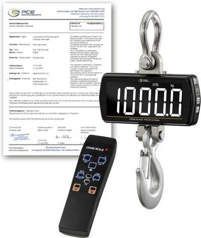 PCE Instruments PCE-CS 1000LD-ICA Kranwaage in Silber, kalibriert nach ISO, Wägebereich bis 1000 kg mit 200 g Ablesbarkeit - Bild 1