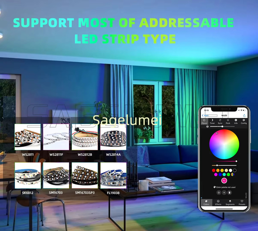 DOMRAEM WLED Digitaler LED-Controller ESP8266/ESP32 mit Mikrofon und UART, WiFi Remote, USB-C, Weiß - Bild 3