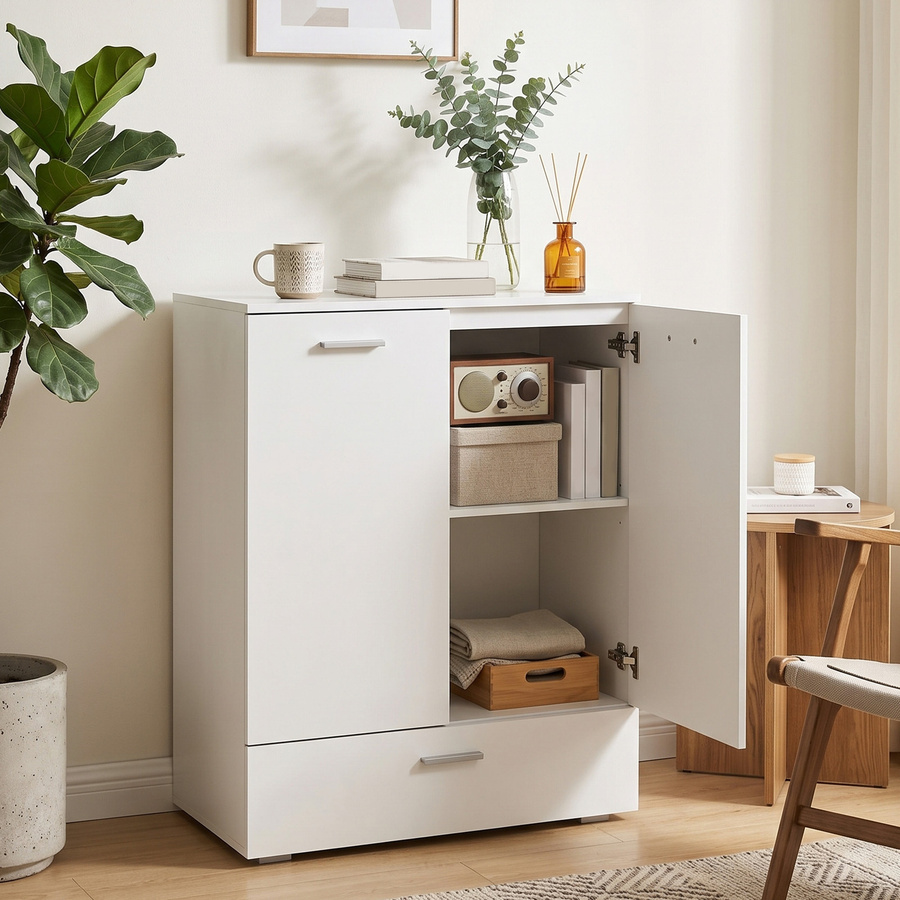 HOMCOM Sideboard Aufbewahrungsschrank mit verstellbarem Regal und Schublade mit Soft-Close-Funktion, Weiß, B/T/H: 80 x 42 x 100 cm - Bild 2
