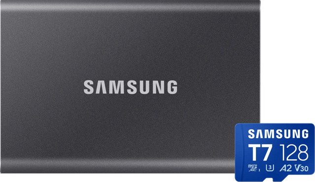 Samsung T7 Portable SSD 2TB Grau und Samsung microSDXC 128GB Set - Bild 1