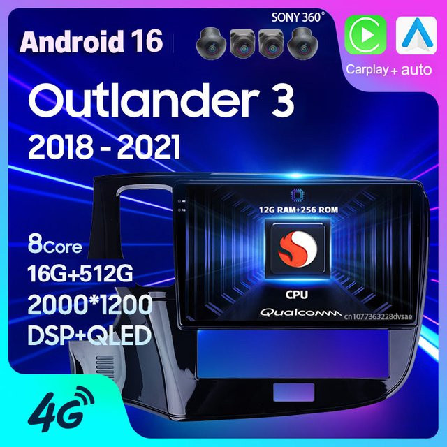 RSNAVI Android 16 Multimedia Player für Mitsubishi Outlander 3 III GF0W GG0W 2018 - 2021 mit Carplay, 360 Kamera und GPS in Schwarz - Bild 1